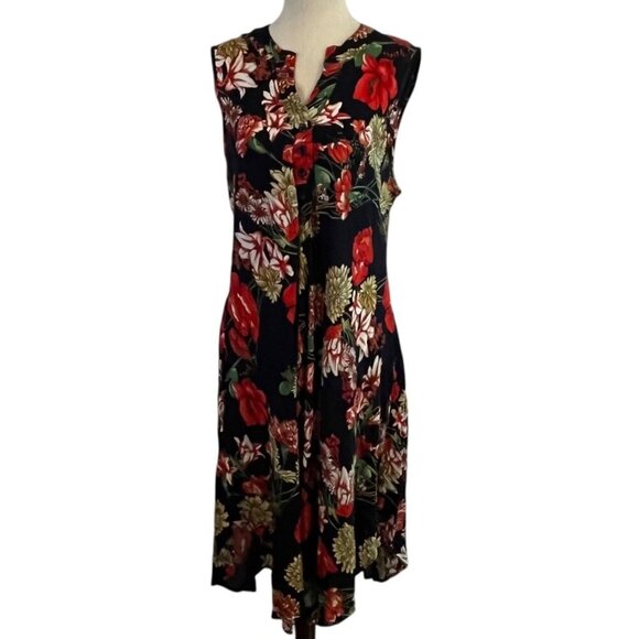 Papillon Womens Multicolor Floral Sleeveless Hi Lo Button Dress Medium Hawaiian - Picture 1 of 8